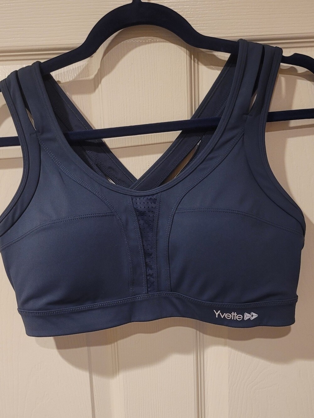 Yvette Women's Deep Blue Supportive Sports Bra with Crossback